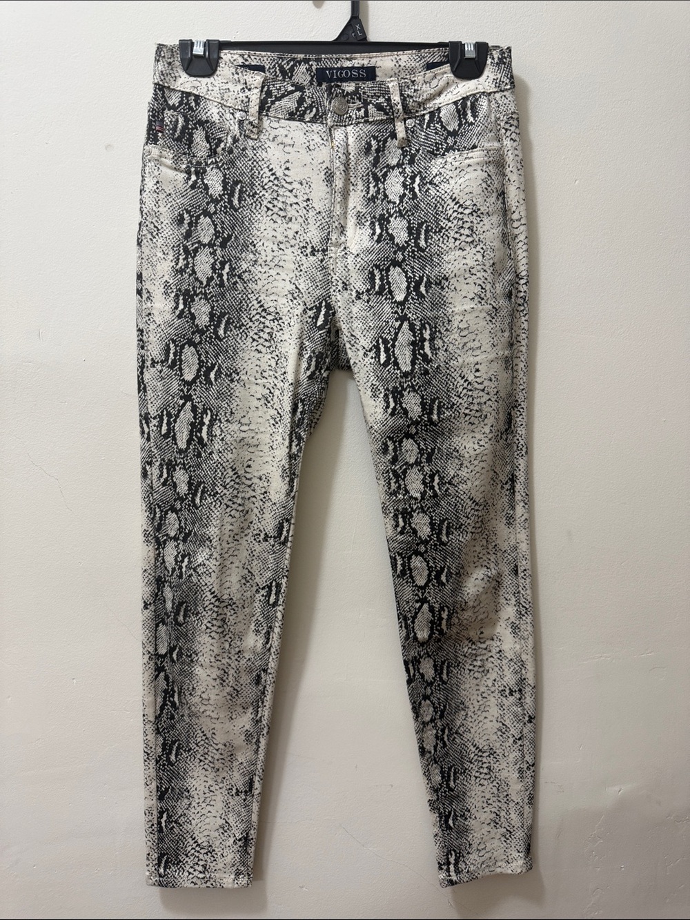 Vigoss Black & Cream Snake-Print Skinny Jeans